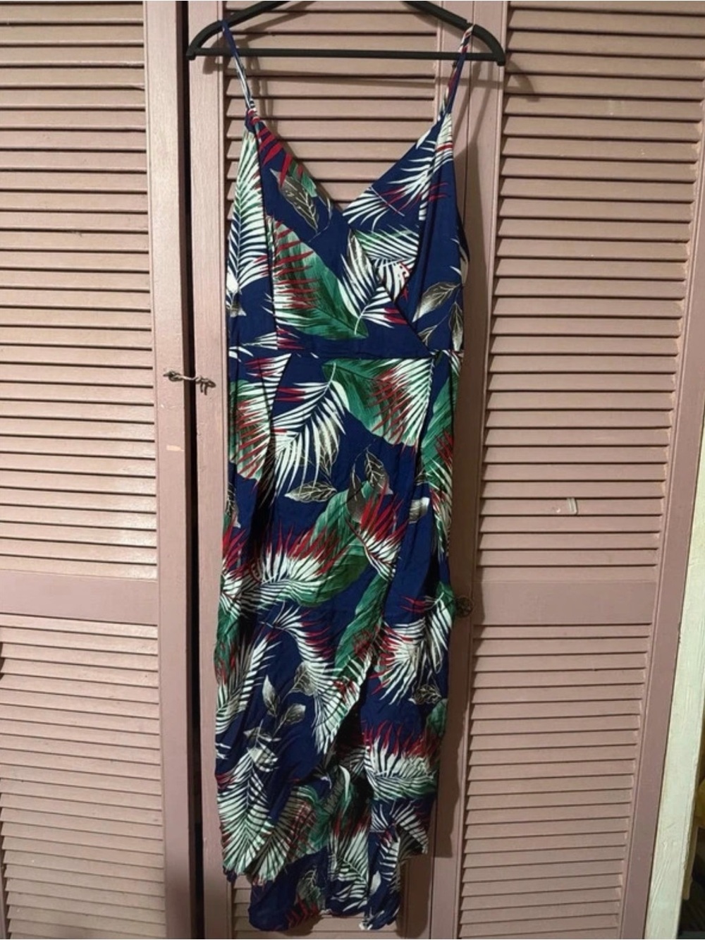 Navy Tropical Leaf Maxi Dress with Green & Red Accents